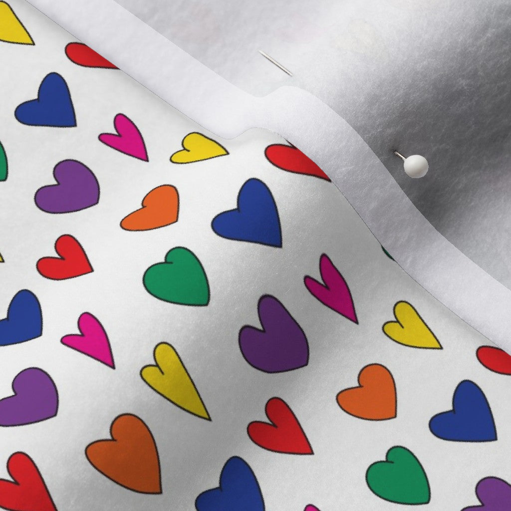 Mini Rainbow Hearts WhitePolartec® Fleece Printed Fabric by Studio Ten Design