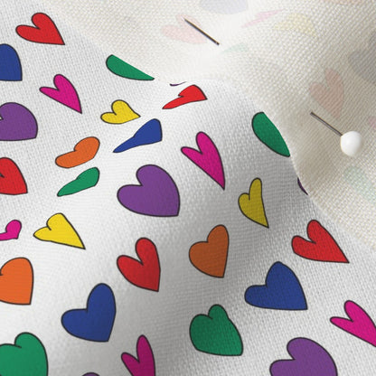 Mini Rainbow Hearts WhiteEssex Linen Printed Fabric by Studio Ten Design