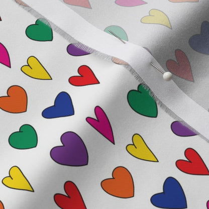 Mini Rainbow Hearts WhiteOrganic Cotton Sateen Printed Fabric by Studio Ten Design