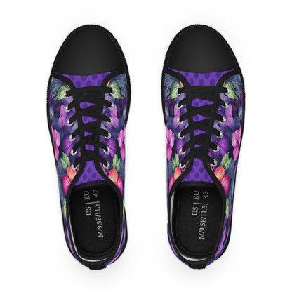 Watercolor Hibiscus Flowers (Dark I) Men's Black Low-Top Sneakers by Studio Ten Design