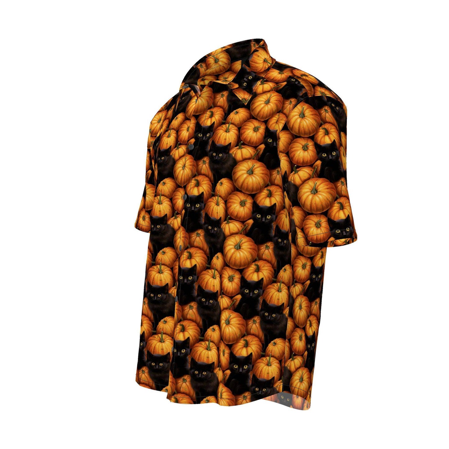 Black Kittens in the Pumpkin Patch Short Sleeve Button-down Shirt by Studio Ten Design