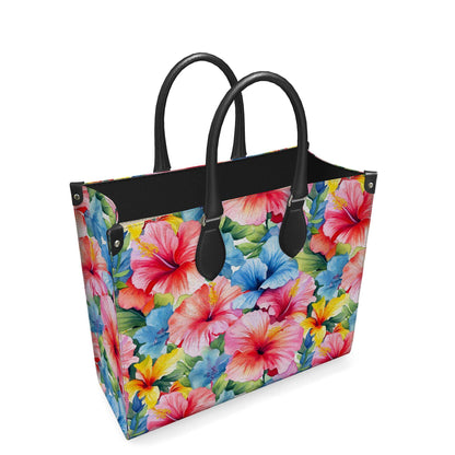 Watercolor Hibiscus (Light #1) Leather Shopper Bag by Studio Ten Design