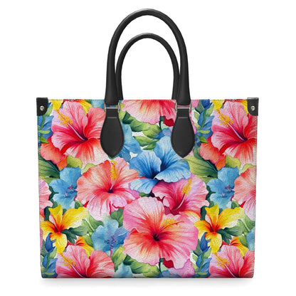 Watercolor Hibiscus (Light #1) Leather Shopper Bag by Studio Ten Design