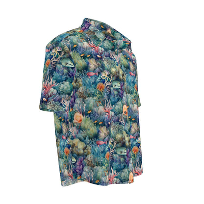 Watercolor Reef Short Sleeve Button-down Shirt by Studio Ten Design
