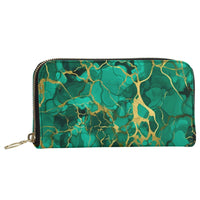 Faux Malachite & Gold Leather Zip Wallet