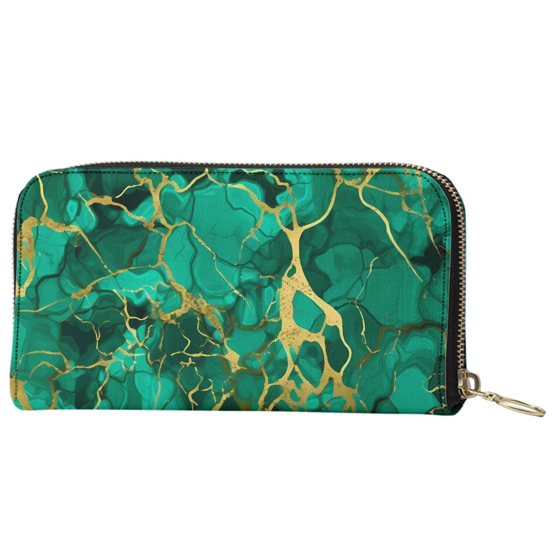 Faux Malachite & Gold Leather Zip Wallet - Studio Ten Design