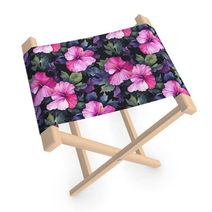 Watercolor Hibiscus (Dark #3) Folding Stool