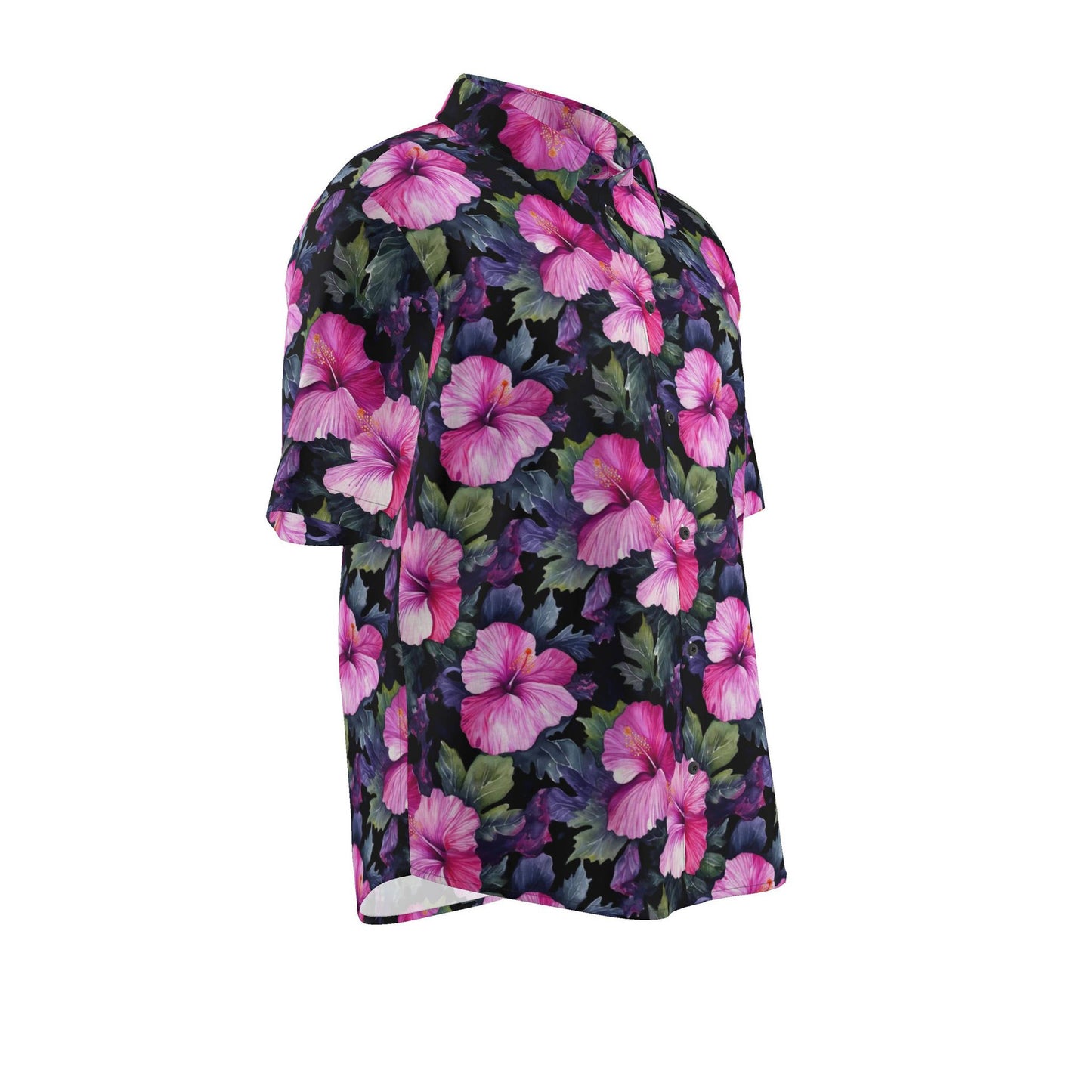 Watercolor Hibiscus (Dark #3) Short Sleeve Button-down Shirt