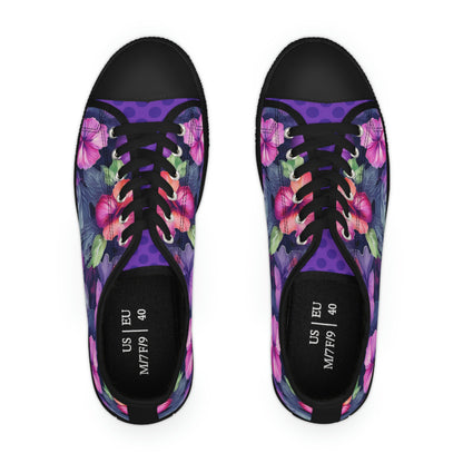 Watercolor Hibiscus Flowers (Dark I) Women's Low-Top Sneakers by Studio Ten Design