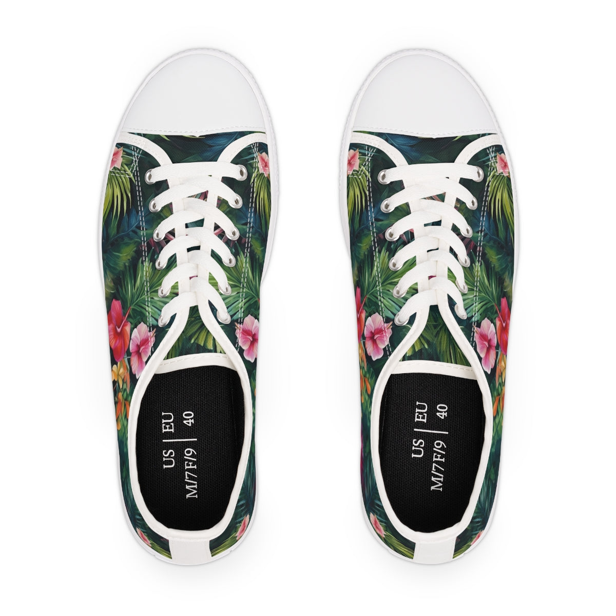 Watercolor Tropical Jungle (Dark 1) Women's White Low-Top Sneakers by Studio Ten Design