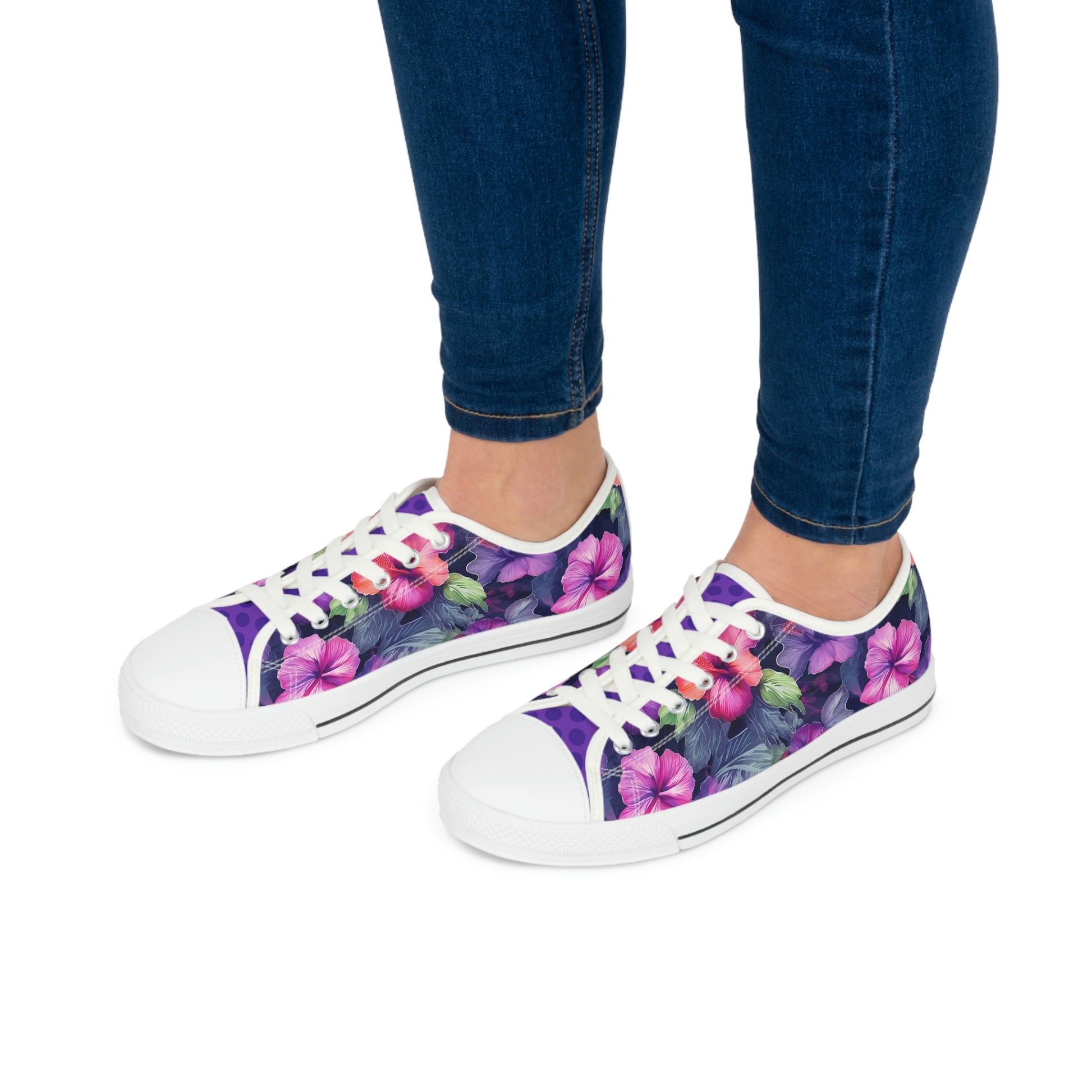 Watercolor Hibiscus Flowers (Dark I) Women's Low-Top Sneakers by Studio Ten Design