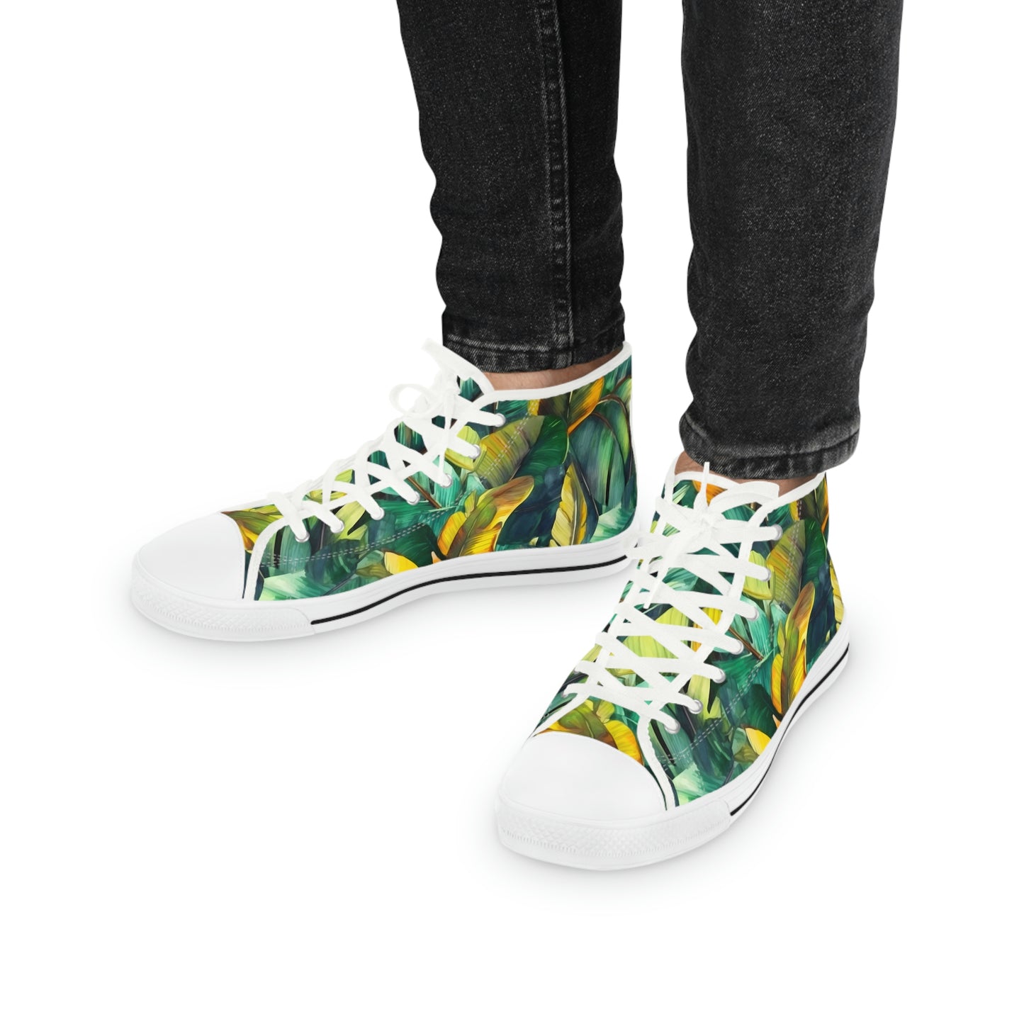 Watercolor Banana Leaves (Dark) Men's White High-Top Sneakers by Studio Ten Design