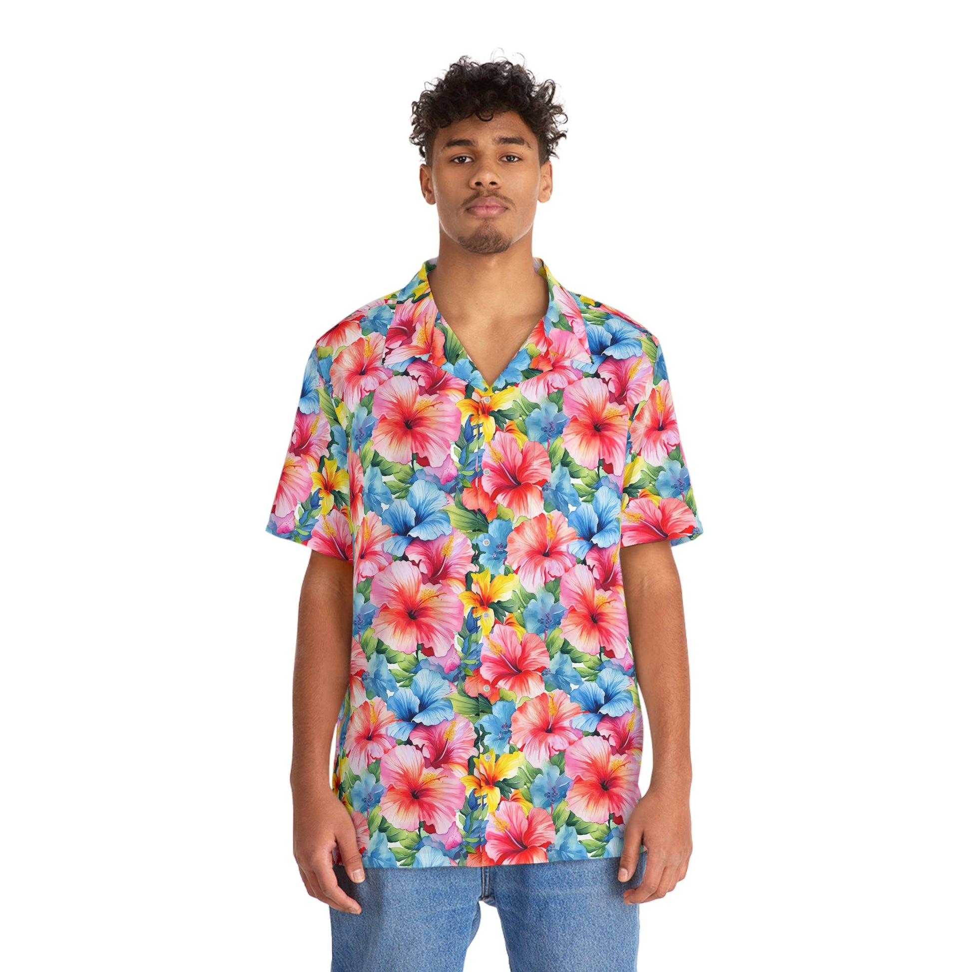 Watercolor Hibiscus (Light I) Aloha Shirt by Studio Ten Design