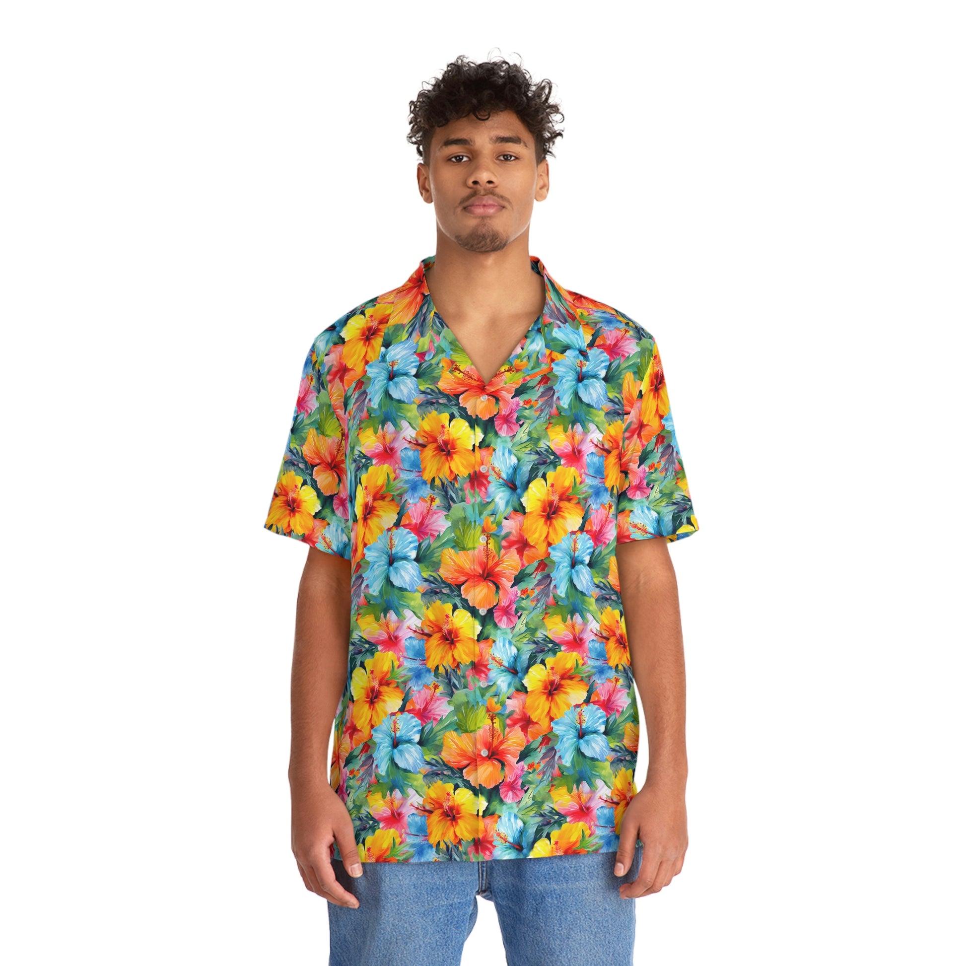 Watercolor Hibiscus (Light III) Aloha Shirt by Studio Ten Design