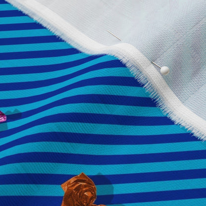 Hard Candy Blue Stripes Organic Sweet Pea Gauze Printed Fabric by Studio Ten Design