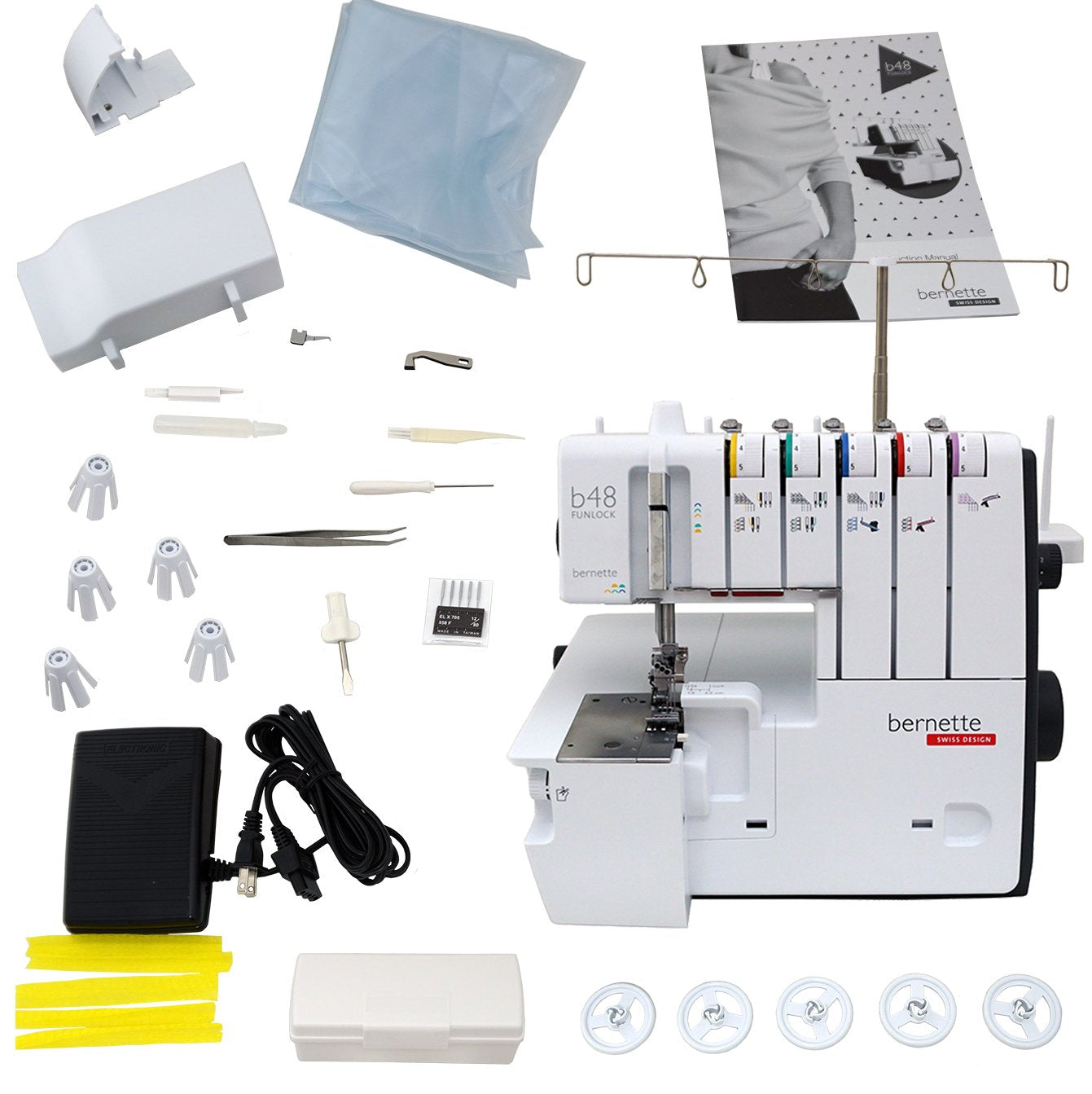 Bernette b48 Funlock Serger Coverstitch Machine + Presser Feet Kit