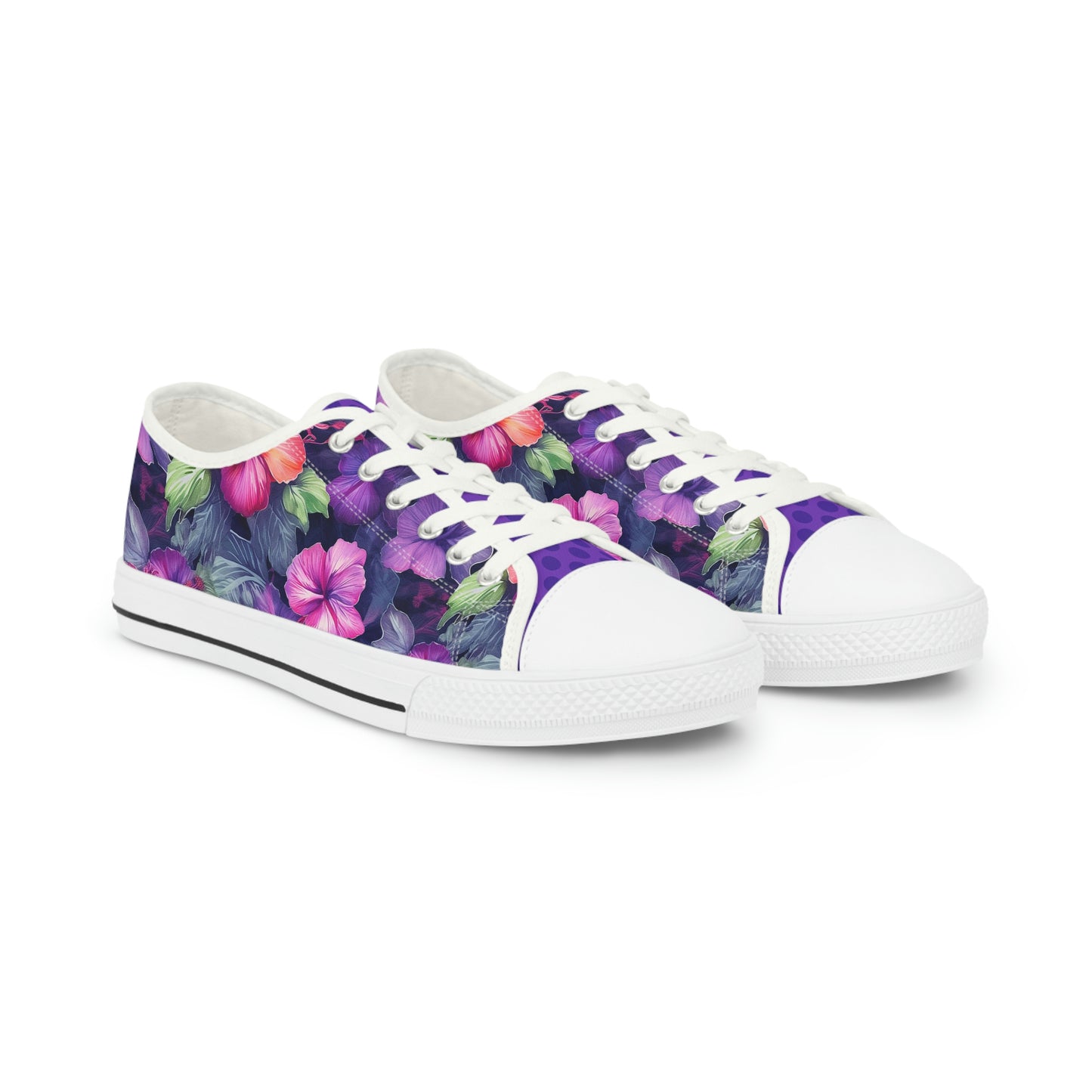 Watercolor Hibiscus Flowers (Dark I) Men's White Low-Top Sneakers by Studio Ten Design