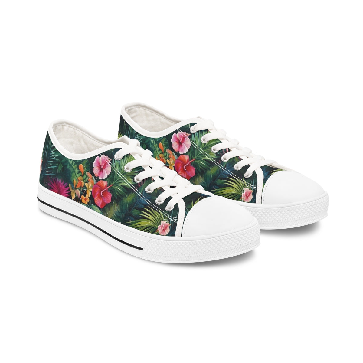 Watercolor Tropical Jungle (Dark 1) Women's White Low-Top Sneakers by Studio Ten Design