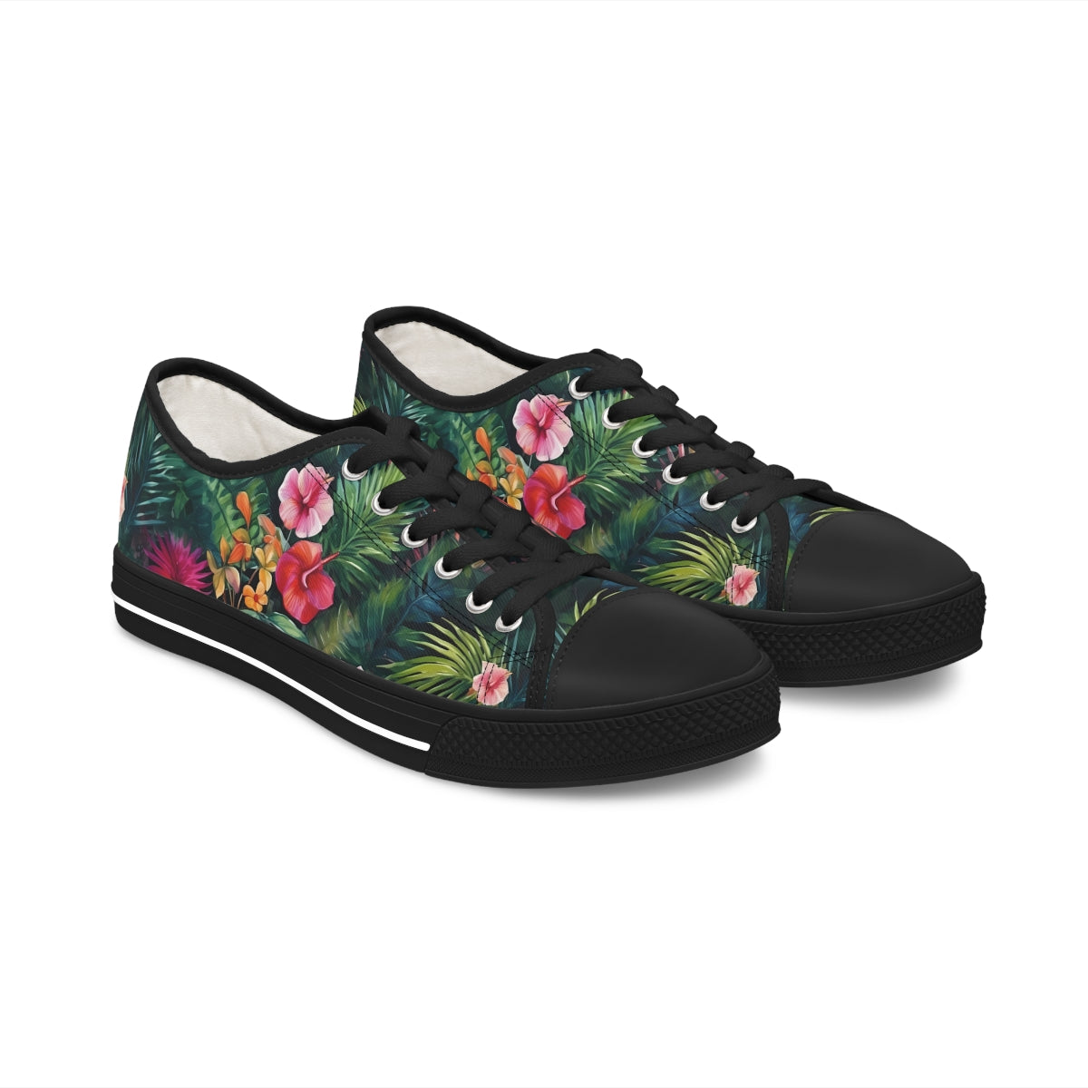 Watercolor Tropical Jungle (Dark 1) Women's Black Low-Top Sneakers by Studio Ten Design
