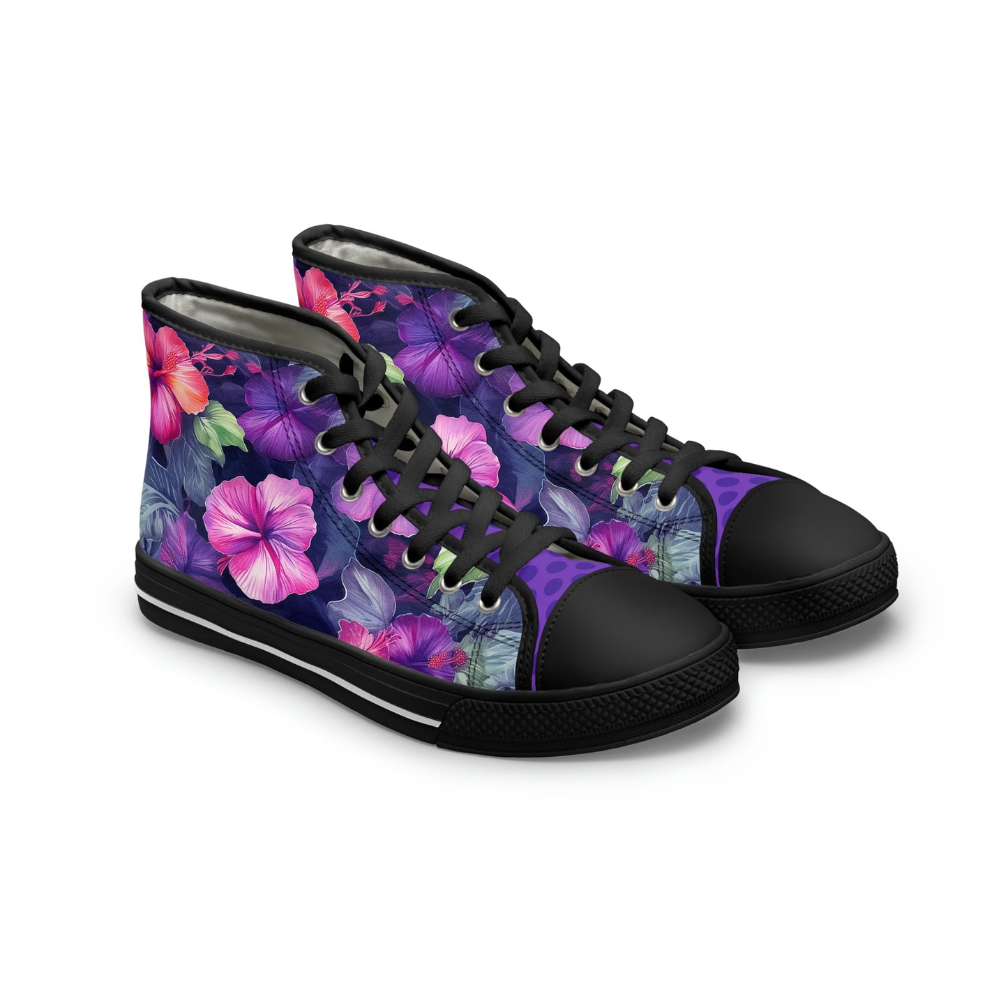 Watercolor Hibiscus Flowers (Dark I) Women's Black High-Top Sneakers by Studio Ten Design