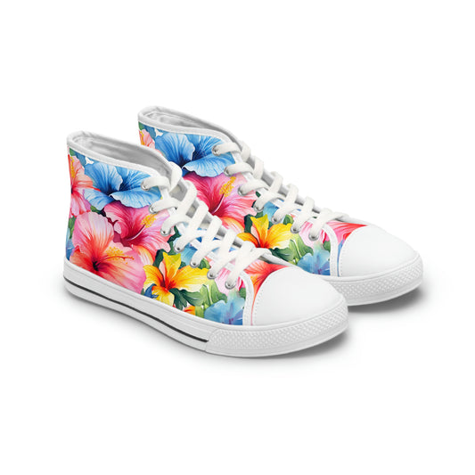 Watercolor Hibiscus Flowers (Light I) Women's High-Top Sneakers by Studio Ten Design