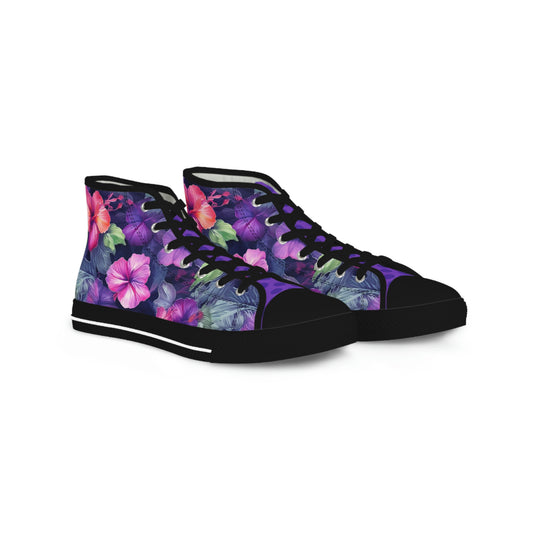 Watercolor Hibiscus Flowers (Dark I) Men's Black High-Top Sneakers by Studio Ten Design