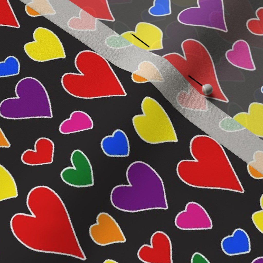 Rainbow Hearts Multicolor+Black Printed Fabric
