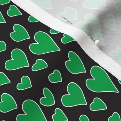 Rainbow Hearts Green+Black Fabric