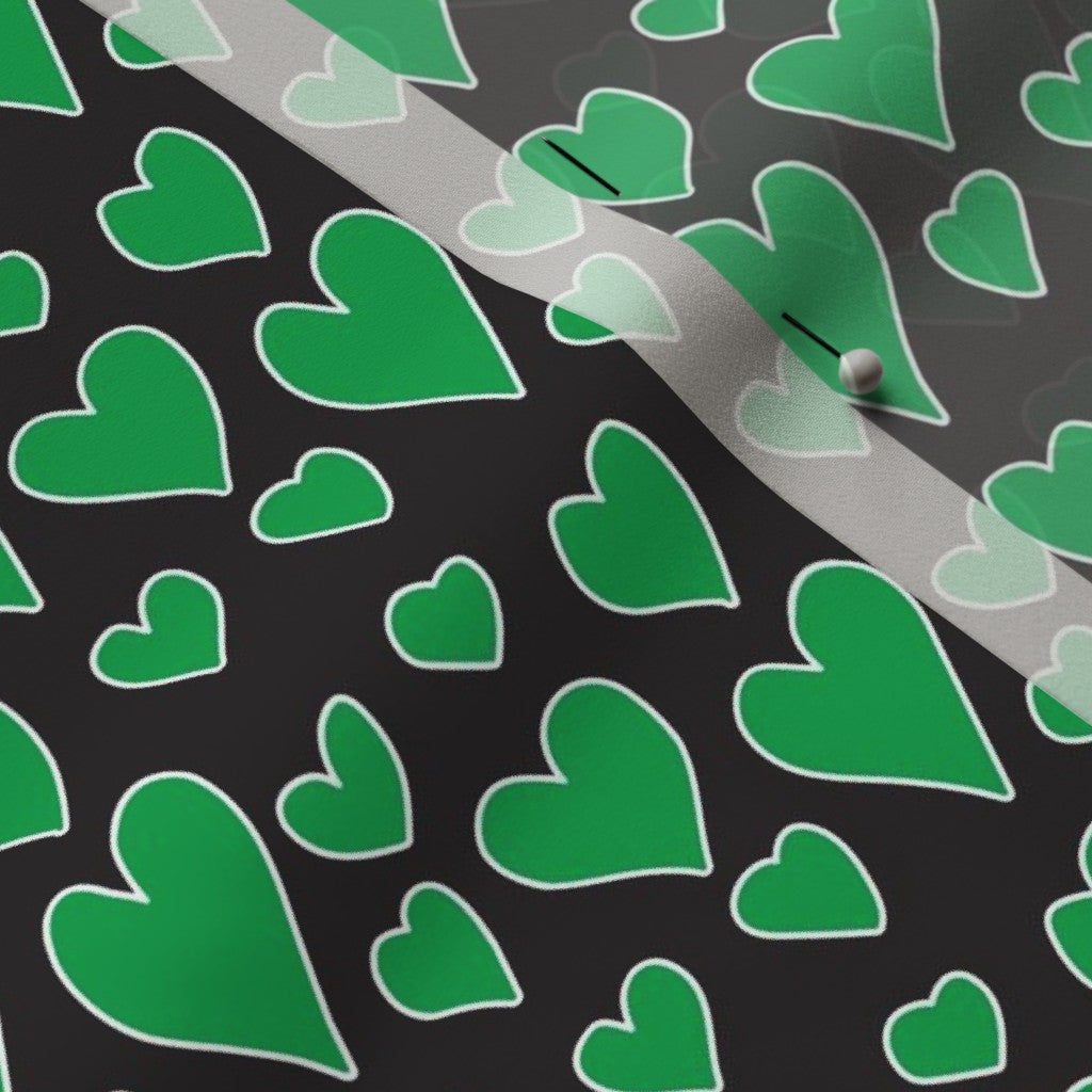 Rainbow Hearts Green+Black Fabric