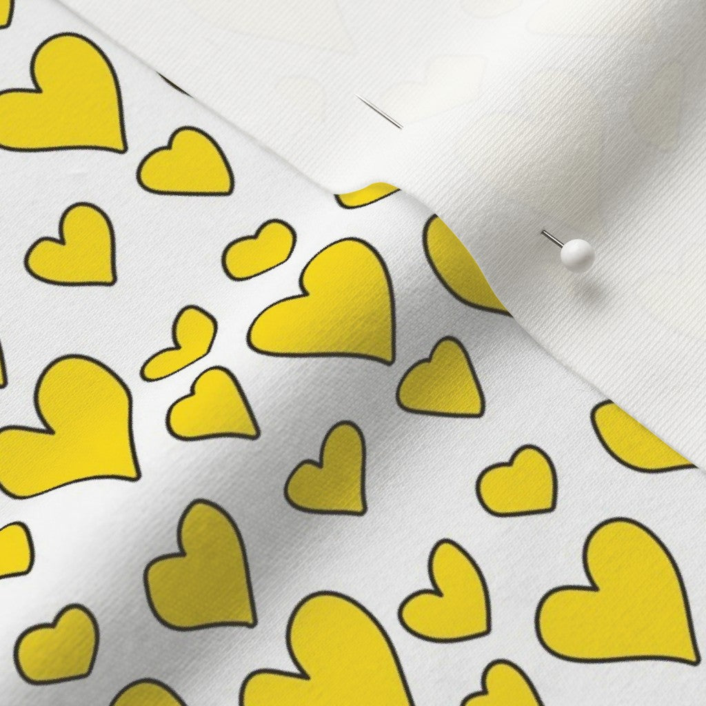 Rainbow Hearts Yellow+White Printed Fabric
