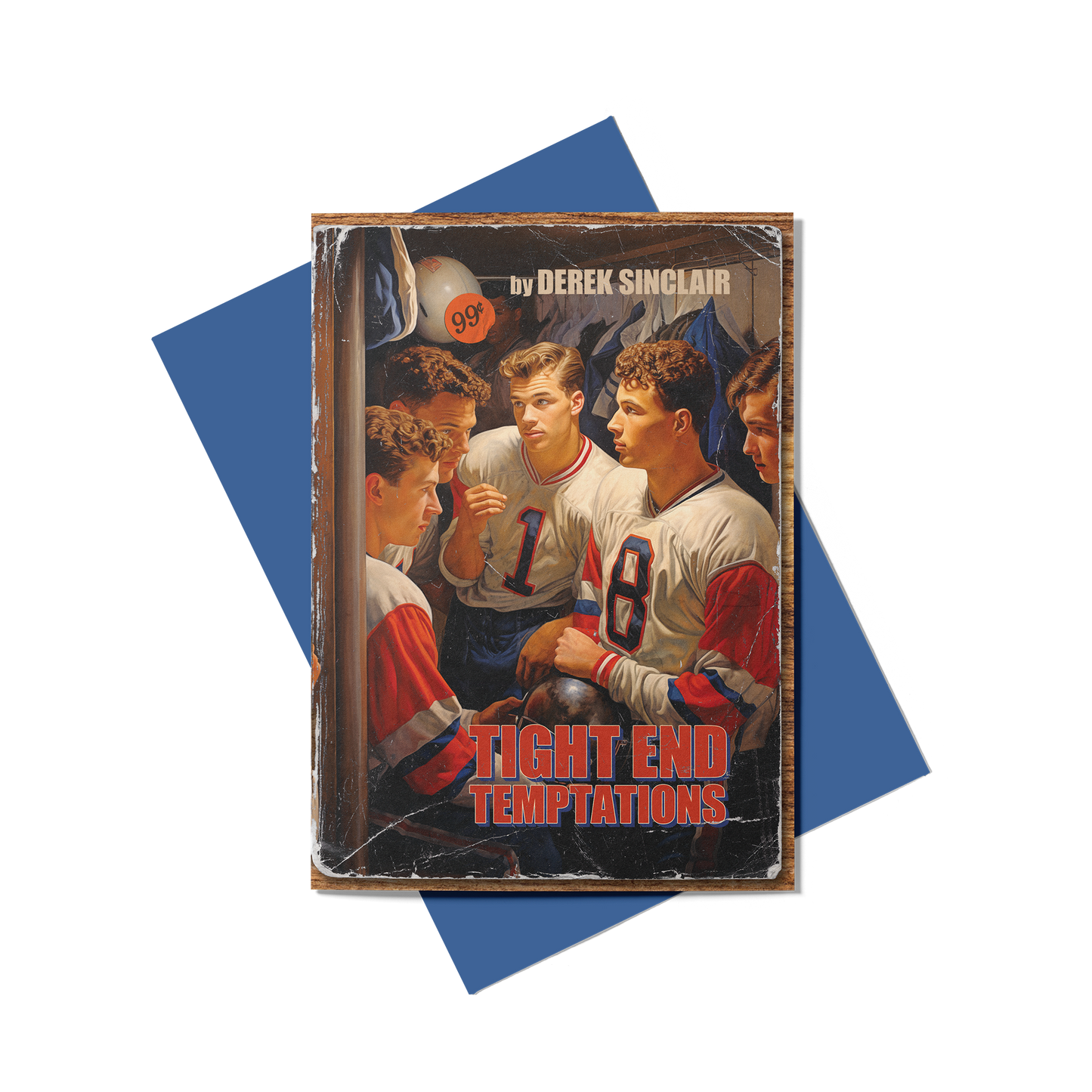 Tight End Temptations (Front) Greeting Card by Studio Ten Design, with Blue Envelope