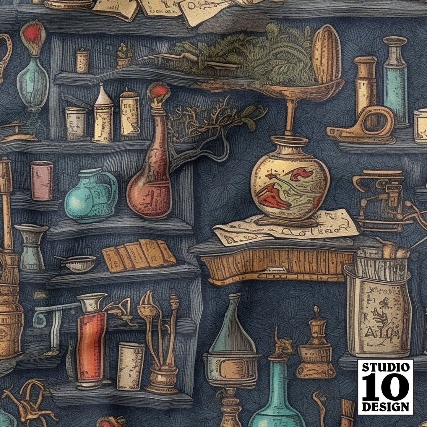 The Alchemist's Cabinet (Vivid) Printed Fabric by Studio Ten Design