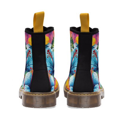 Watercolor Hibiscus (Light #4) Women's Canvas Boots (Brown Soles) by Studio Ten Design