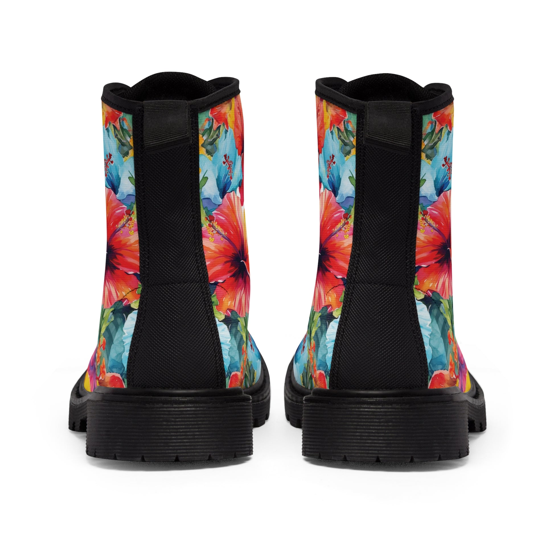 Watercolor Hibiscus (Light #4) Men's Canvas Boots (Black) by Studio Ten Design
