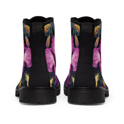 Watercolor Hibiscus (Dark #2) Women's Canvas Boots (Black) by Studio Ten Design