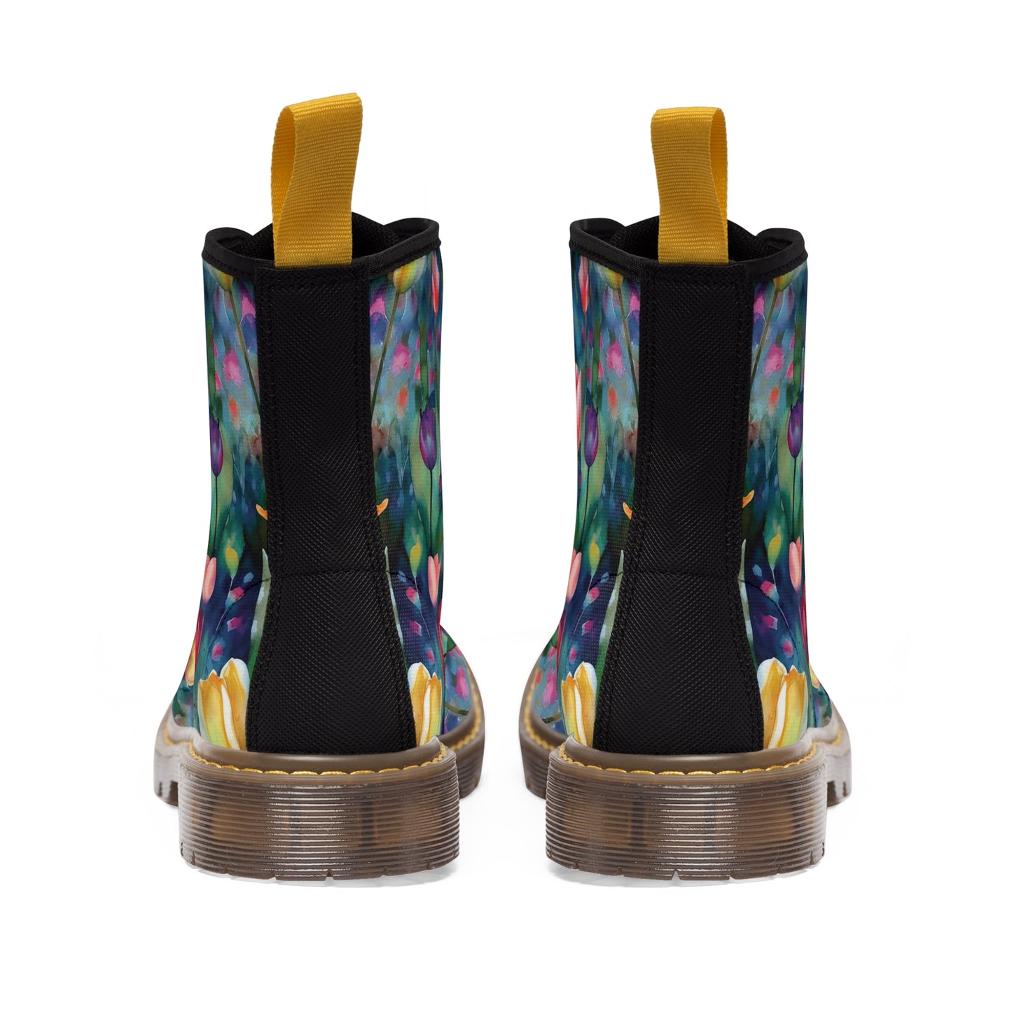 Midnight Sonata Watercolor Tulips Men's Canvas Boots by Studio Ten Design