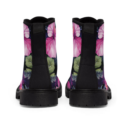 Watercolor Hibiscus (Dark #3) Women's Canvas Boots (Black) by Studio Ten Design
