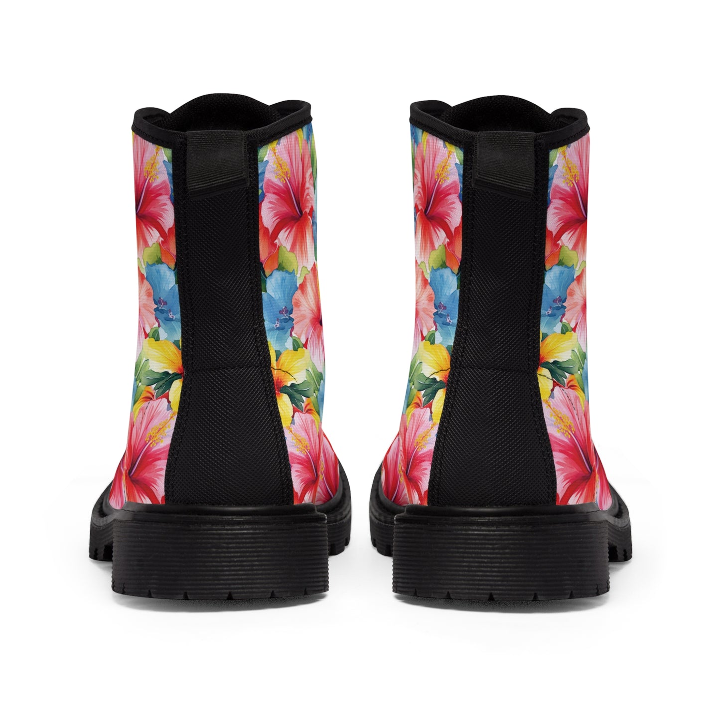 Watercolor Hibiscus (Light #1) Men's Canvas Boots (Black) by Studio Ten Design