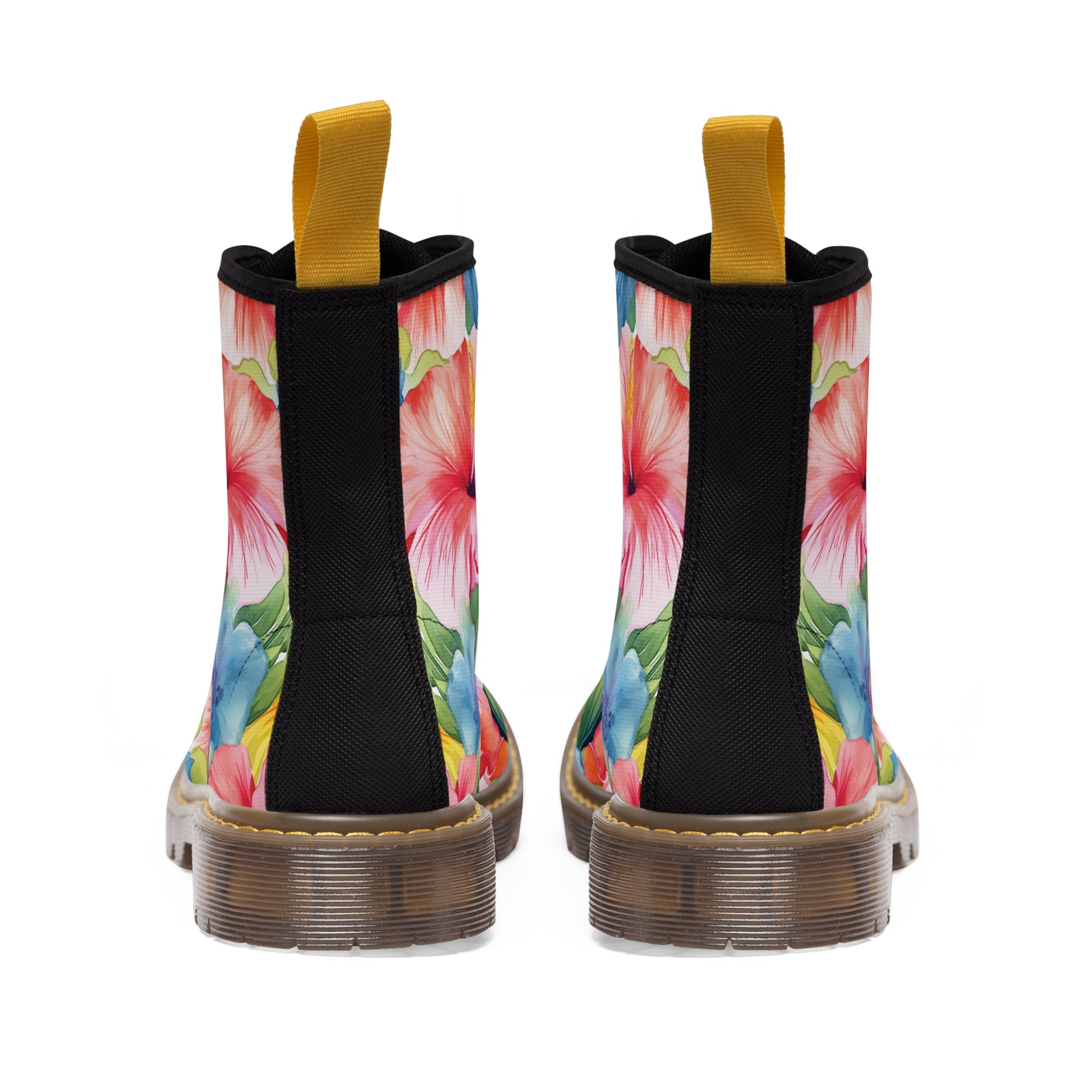 Watercolor Hibiscus (Light #1) Women's Canvas Boots (Brown Soles) by Studio Ten Design