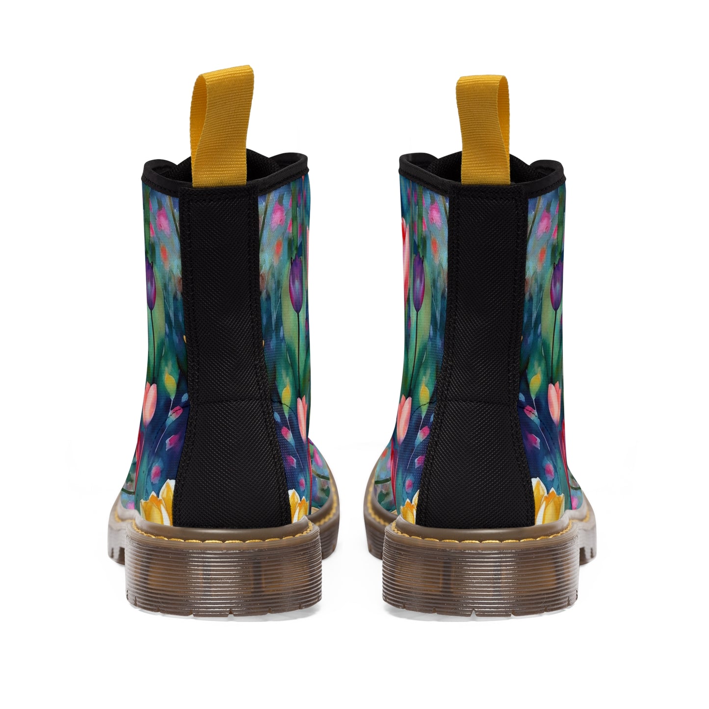 Midnight Sonata Watercolor Tulips Women's Canvas Boots