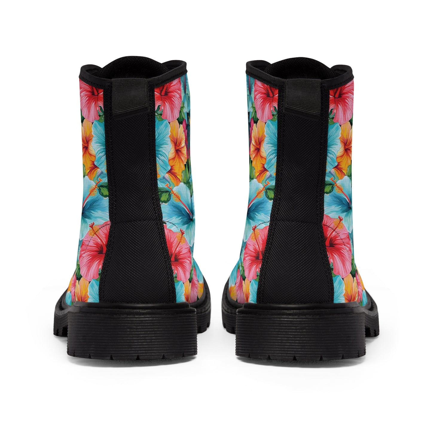 Watercolor Hibiscus (Light #2) Men's Canvas Boots (Black) by Studio Ten Design