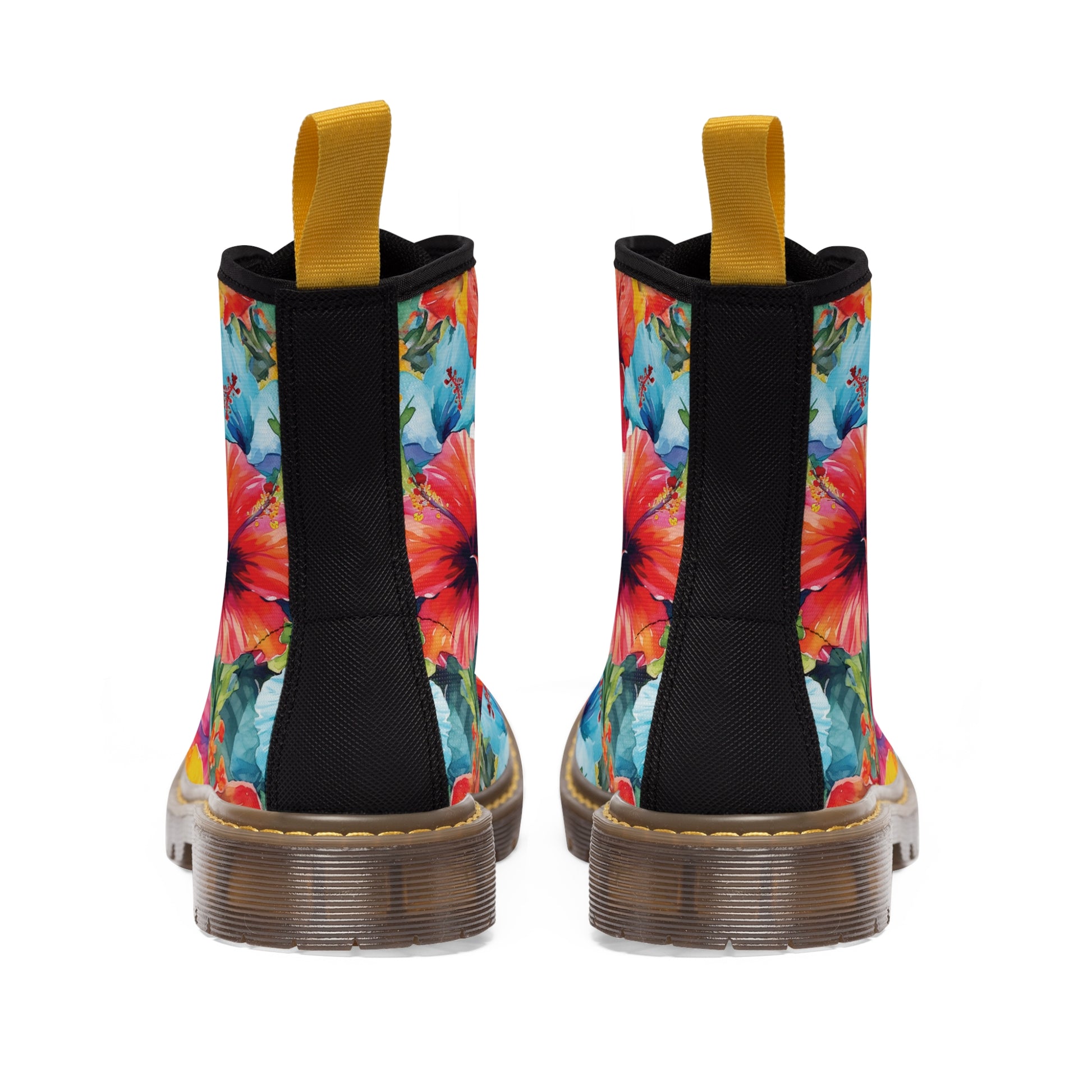 Watercolor Hibiscus (Light #4) Men's Canvas Boots (Brown) by Studio Ten Design
