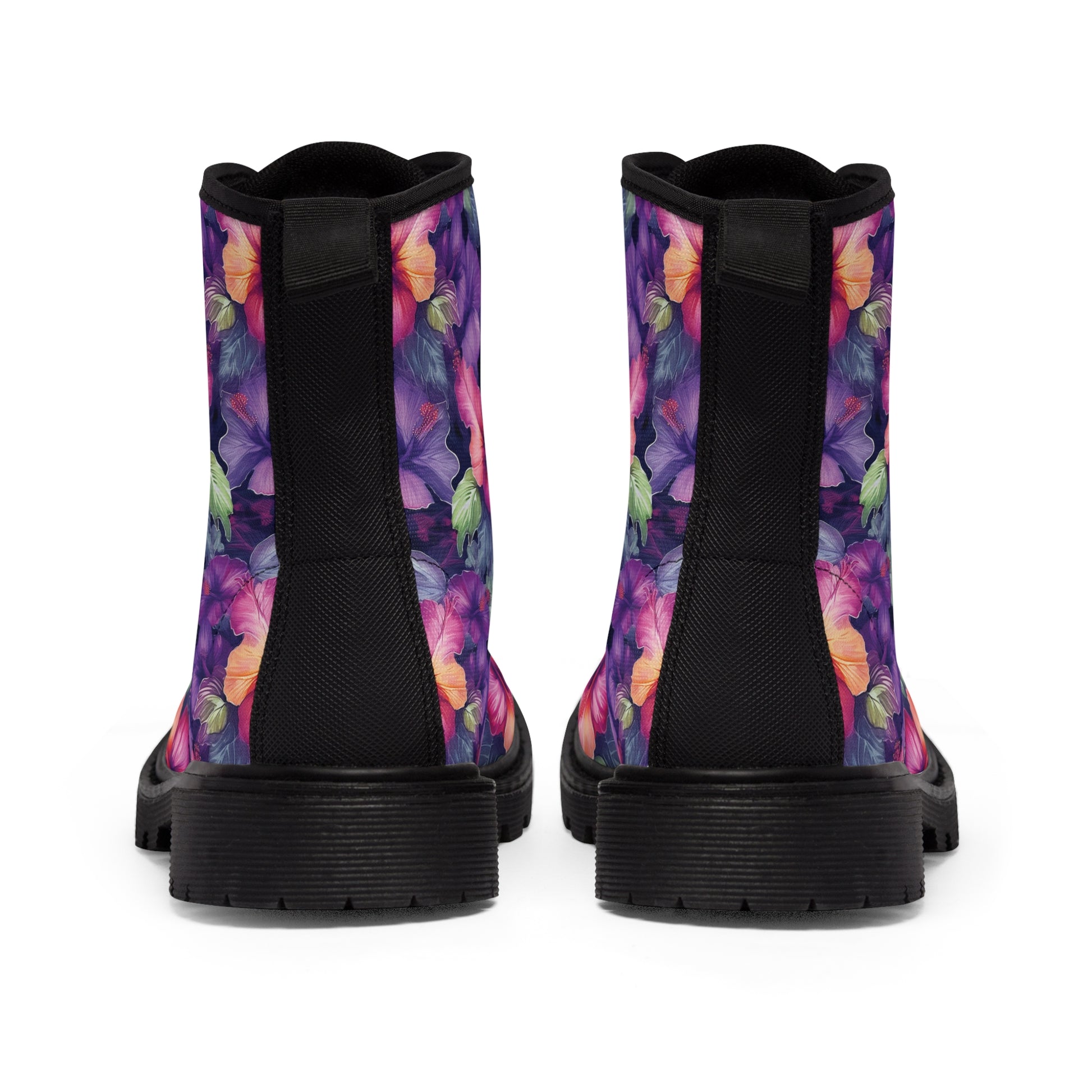 Watercolor Hibiscus (Dark #1) Men's Canvas Boots (Black Soles) by Studio Ten Design