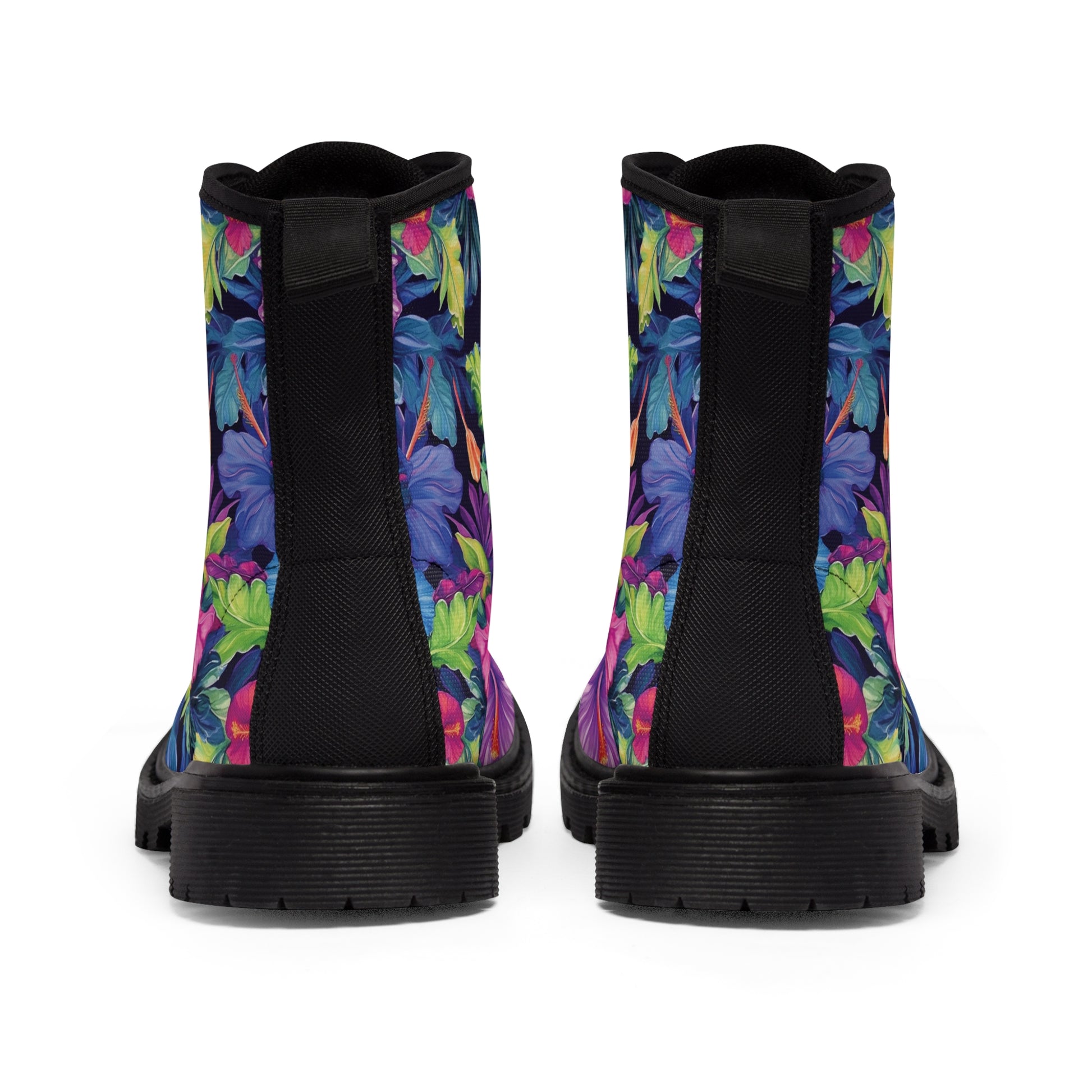 Watercolor Hibiscus (Dark #4) Men's Canvas Boots (Black) by Studio Ten Design