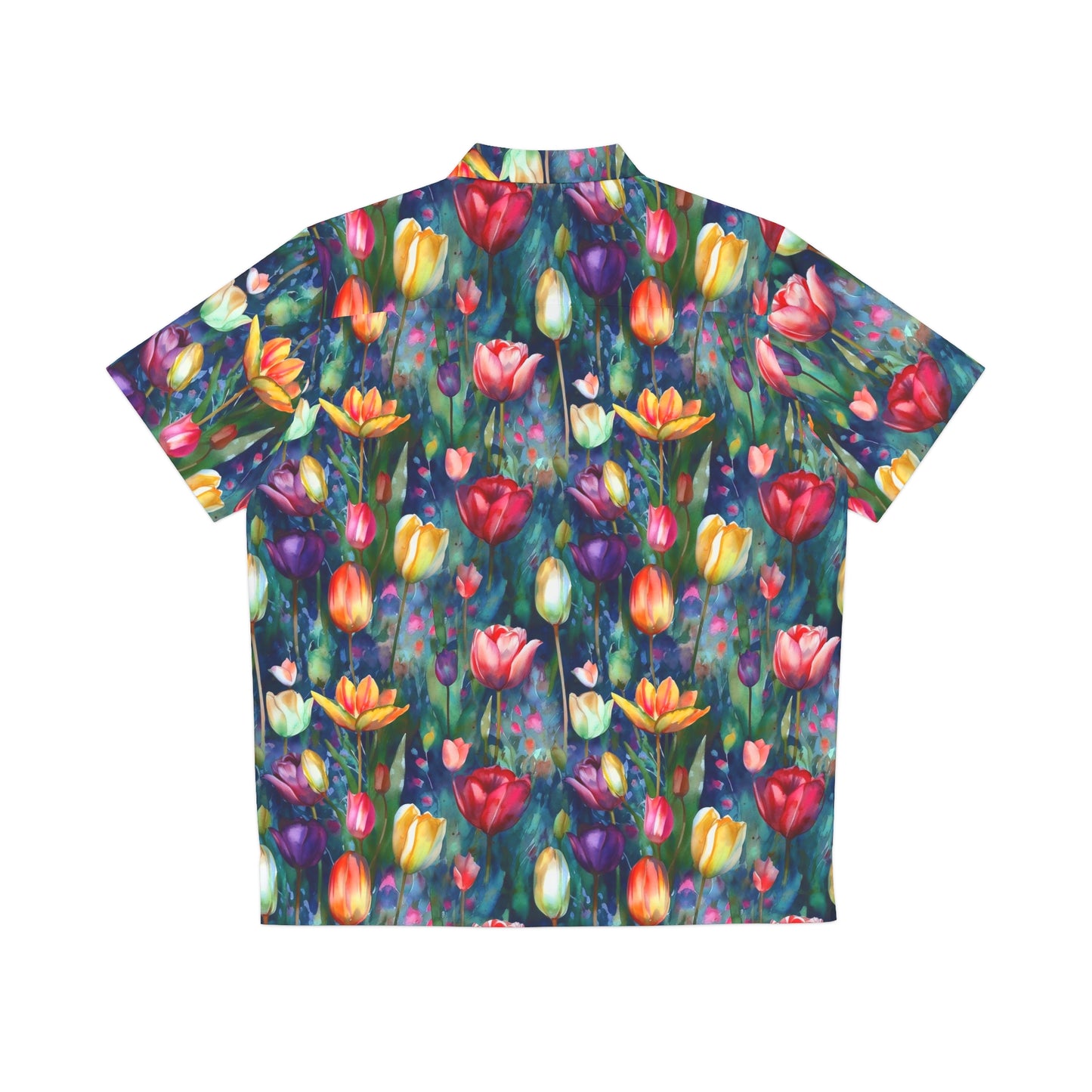 Midnight Sonata Watercolor Tulips Aloha Shirt