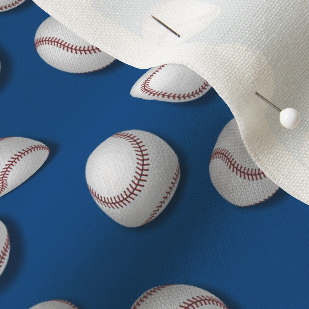 Baseballs on Blue Essex Linen Printed Fabric by Studio Ten Design
