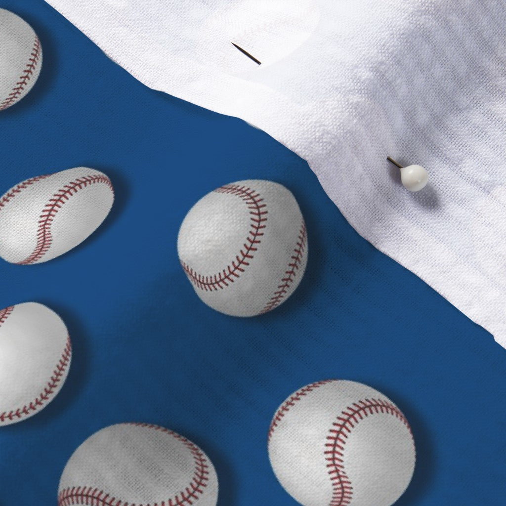 Baseballs on Blue Seersucker Printed Fabric by Studio Ten Design