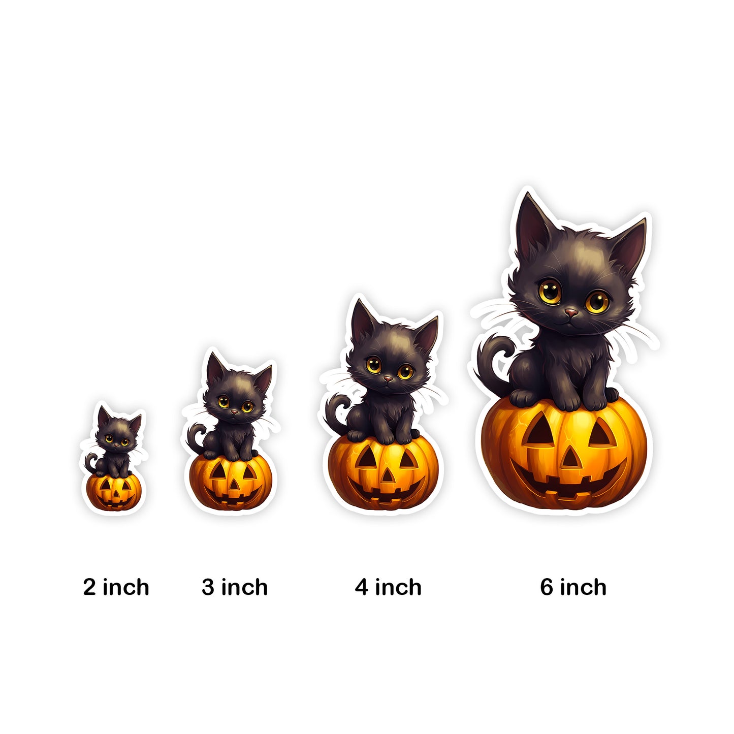 Cute Black Kitten Sitting on a Jack-o-lantern Sticker Sizes by Studio Ten Design