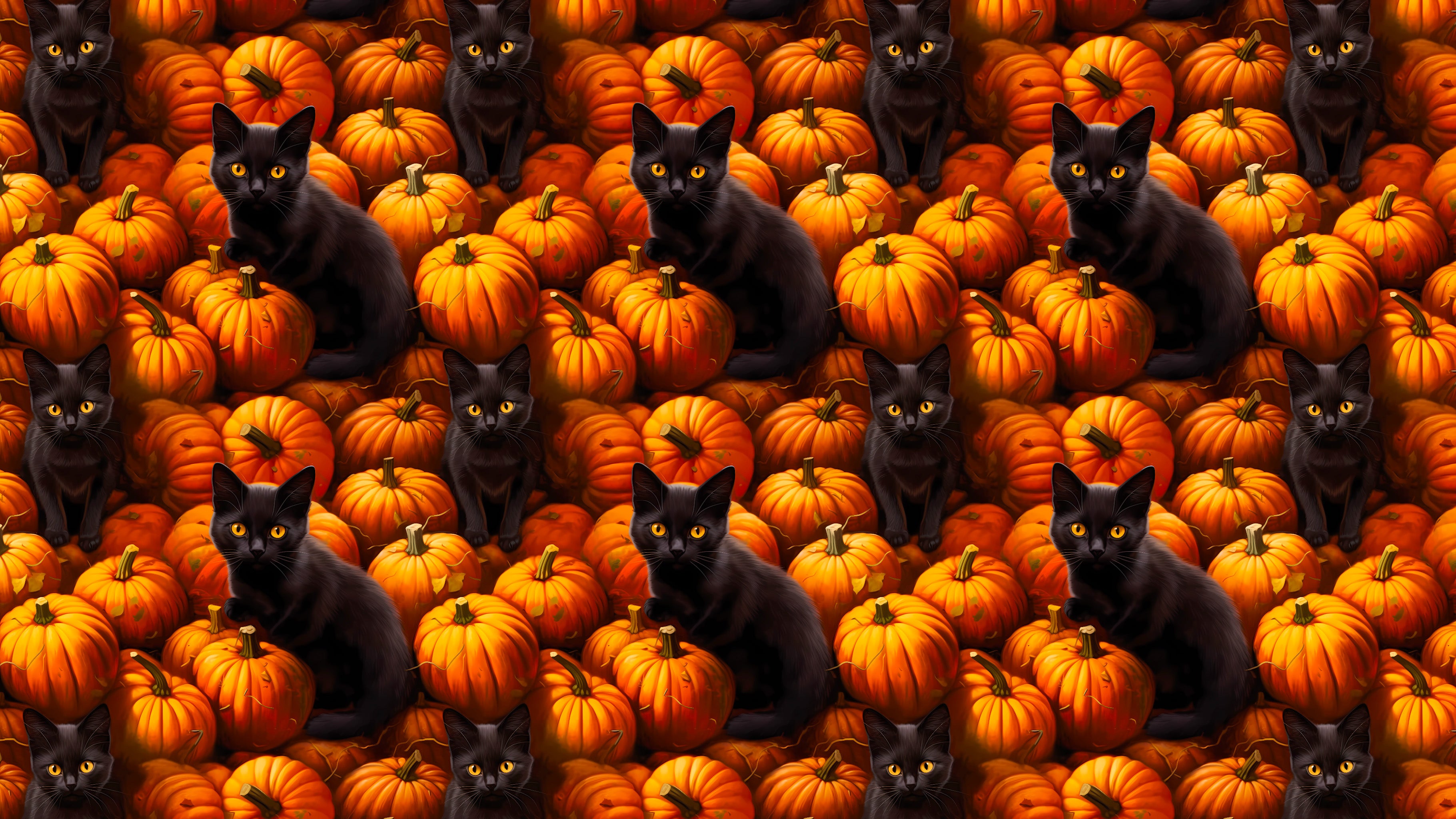 Black Kittens in the Pumpkin Patch