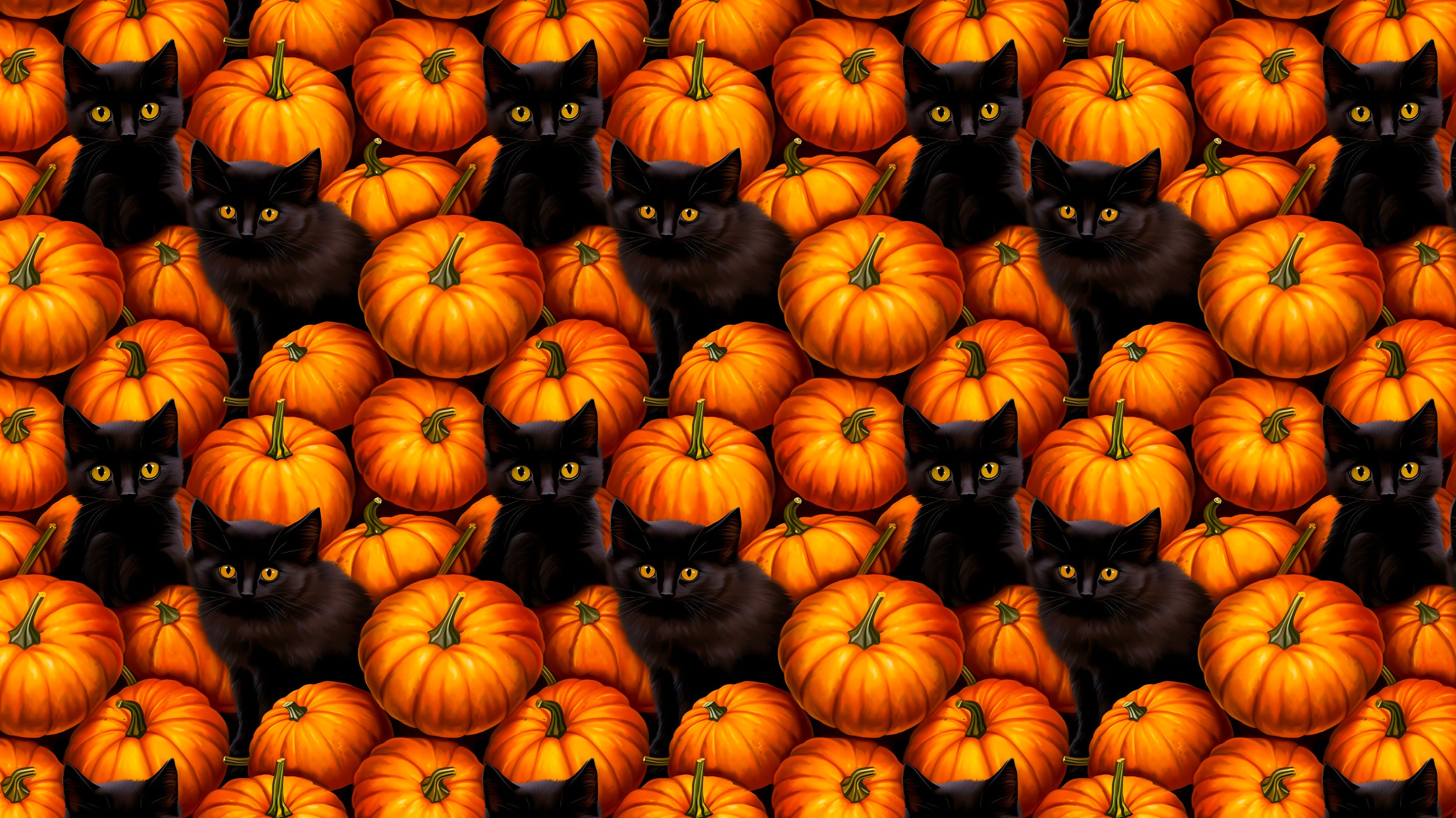 Black Kittens in the Pumpkin Patch